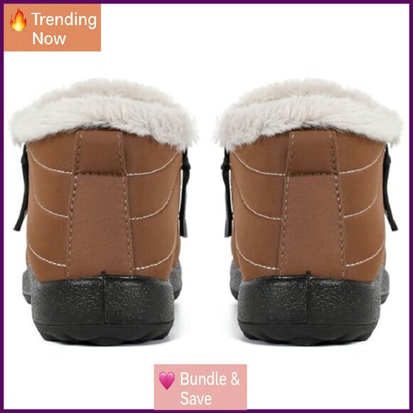 Women's Winter Ankle Boots Warm Faux Fur Lined Waterproof Non-Slip Snow Boots - Picture 5 of 7